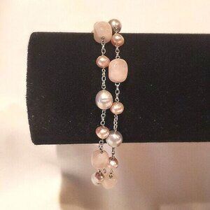 Fresh Water Pearl Braclet w/ Pink Quartz Stone! Sterling Silver, NWOT!